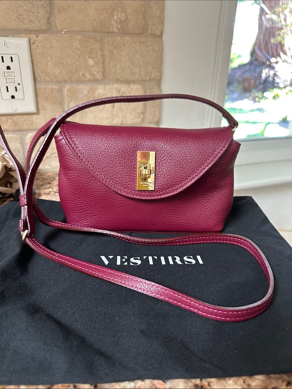 Burgundy Leather Crossbody with Gold Turn-Lock